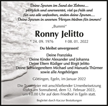 Traueranzeige von Ronny 
