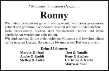 Traueranzeige von Ronny  von Magdeburger Volksstimme