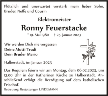 Traueranzeige von Ronny Feuerstacke  von Magdeburger Volksstimme