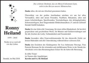 Traueranzeige von Ronny Heiland  von Magdeburger Volksstimme