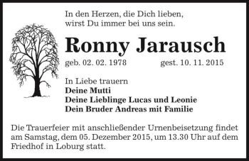 Traueranzeige von Ronny Jarausch  von Magdeburger Volksstimme