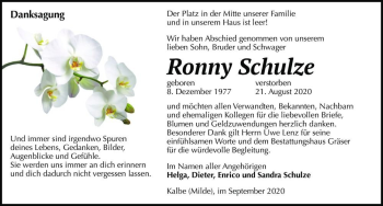 Traueranzeige von Ronny Schulze  von Magdeburger Volksstimme