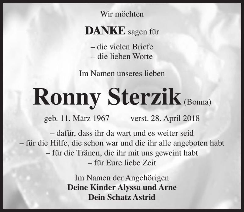  Traueranzeige für Ronny Sterzik (Bonna)  vom 19.05.2018 aus Magdeburger Volksstimme