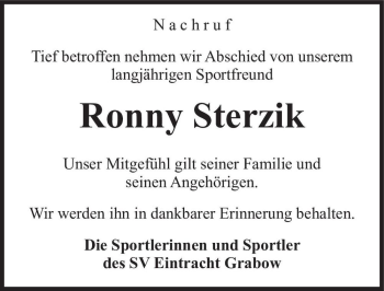 Traueranzeige von Ronny Sterzik  von Magdeburger Volksstimme