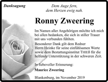 Traueranzeige von Ronny Zweering  von Magdeburger Volksstimme