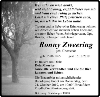 Traueranzeige von Ronny Zweering (geb. Überschär)  von Magdeburger Volksstimme