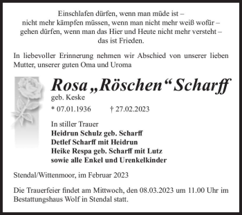 Traueranzeige von Rosa 