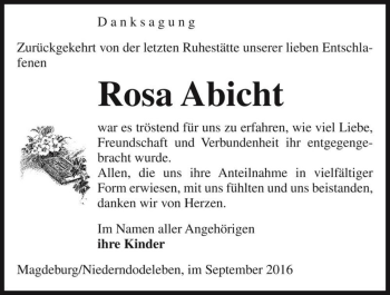 Traueranzeige von Rosa Abicht  von Magdeburger Volksstimme