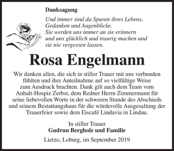 Traueranzeige von Rosa Engelmann  von Magdeburger Volksstimme