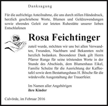 Traueranzeige von Rosa Feichtinger  von Magdeburger Volksstimme