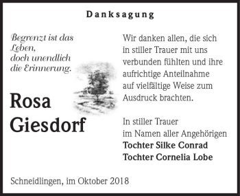 Traueranzeige von Rosa Giesdorf  von Magdeburger Volksstimme