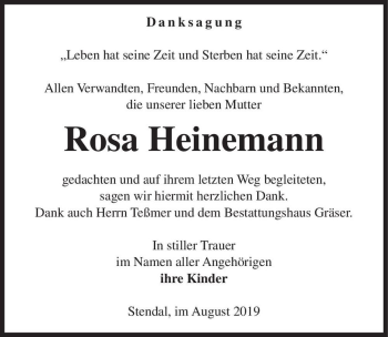 Traueranzeige von Rosa Heinemann  von Magdeburger Volksstimme
