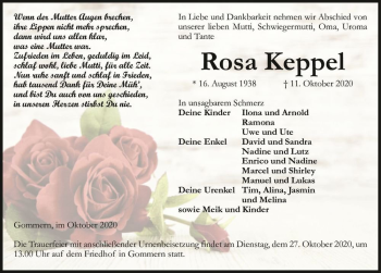 Traueranzeige von Rosa Keppel  von Magdeburger Volksstimme