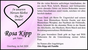 Traueranzeige von Rosa Kipp (geb. Vatter)  von Magdeburger Volksstimme