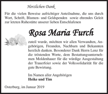 Traueranzeige von Rosa Maria Furch  von Magdeburger Volksstimme