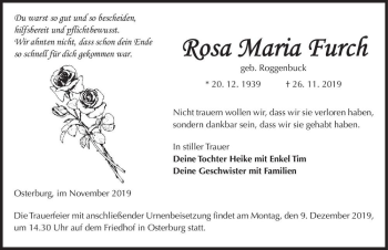 Traueranzeige von Rosa Maria Furch (geb. Roggenbuck)  von Magdeburger Volksstimme