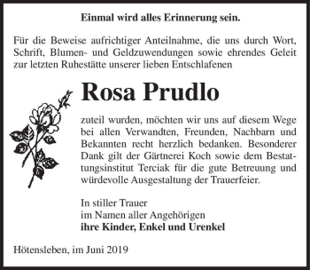 Traueranzeige von Rosa Prudlo  von Magdeburger Volksstimme