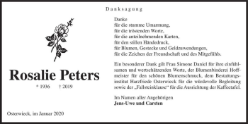 Traueranzeige von Rosalie Peters  von Magdeburger Volksstimme