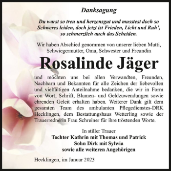 Traueranzeige von Rosalinde Jäger  von Magdeburger Volksstimme