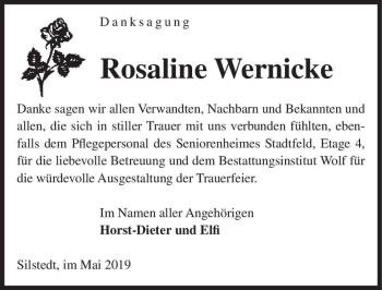 Traueranzeige von Rosaline Wernicke  von Magdeburger Volksstimme