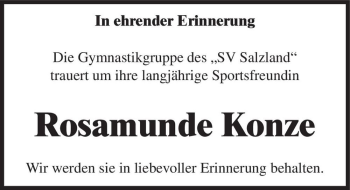 Traueranzeige von Rosamunde Konze  von Magdeburger Volksstimme