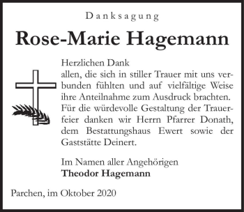 Traueranzeige von Rose-Marie Hagemann  von Magdeburger Volksstimme