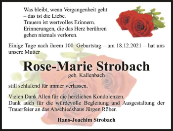 Traueranzeige von Rose-Marie Strobach (geb. Kallenbach)  von Magdeburger Volksstimme