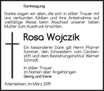Traueranzeige von Rose Wojczik  von Magdeburger Volksstimme