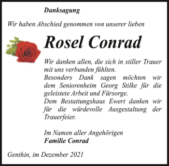 Traueranzeige von Rosel Conrad  von Magdeburger Volksstimme