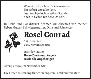 Traueranzeige von Rosel Conrad  von Magdeburger Volksstimme