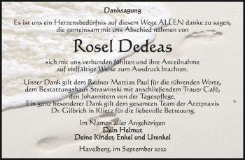 Traueranzeige von Rosel Dedeas  von Magdeburger Volksstimme