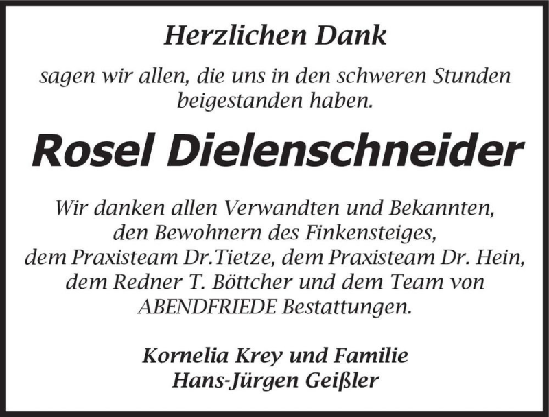  Traueranzeige für Rosel Dielenschneider  vom 05.09.2020 aus Magdeburger Volksstimme