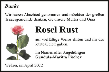 Traueranzeige von Rosel Rust  von Magdeburger Volksstimme