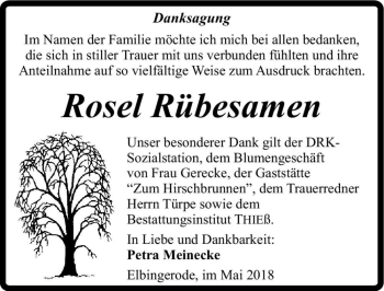 Traueranzeige von Rosel Rübesamen  von Magdeburger Volksstimme