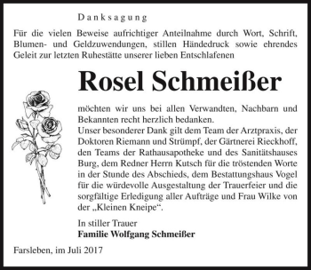 Traueranzeige von Rosel Schmeißer  von Magdeburger Volksstimme