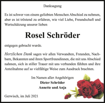 Traueranzeige von Rosel Schröder  von Magdeburger Volksstimme
