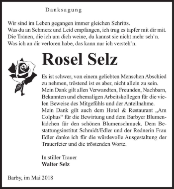 Traueranzeige von Rosel Selz  von Magdeburger Volksstimme