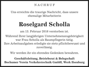 Traueranzeige von Roselgard Scholla  von Magdeburger Volksstimme