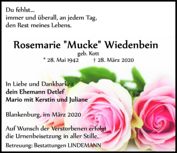 Traueranzeige von Rosemarie 