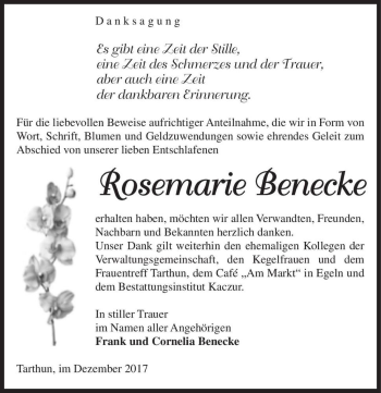 Traueranzeige von Rosemarie Benecke  von Magdeburger Volksstimme