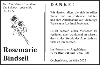 Traueranzeige von Rosemarie Bindseil  von Magdeburger Volksstimme