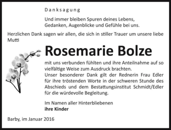 Traueranzeige von Rosemarie Bolze  von Magdeburger Volksstimme