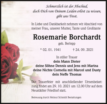 Traueranzeige von Rosemarie Borchardt (geb. Berlepp)  von Magdeburger Volksstimme