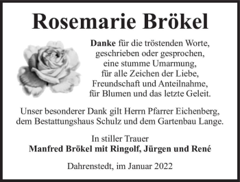 Traueranzeige von Rosemarie Brökel  von Magdeburger Volksstimme