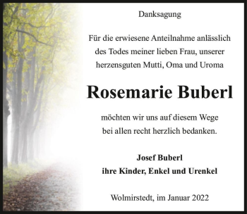 Traueranzeige von Rosemarie Buberl  von Magdeburger Volksstimme