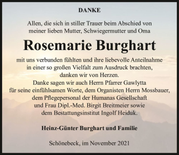 Traueranzeige von Rosemarie Burghart  von Magdeburger Volksstimme