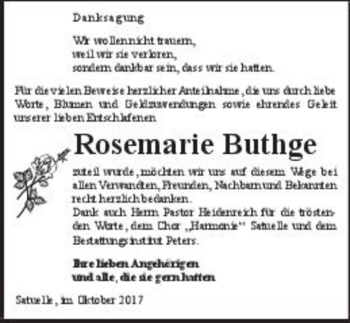 Traueranzeige von Rosemarie Buthge  von Magdeburger Volksstimme