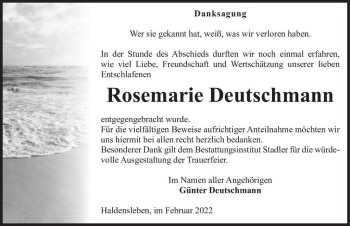 Traueranzeige von Rosemarie Deutschmann  von Magdeburger Volksstimme