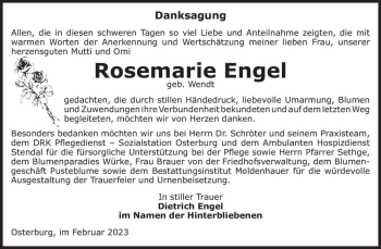 Traueranzeige von Rosemarie Engel (geb. Wendt)  von Magdeburger Volksstimme