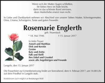 Traueranzeige von Rosemarie Englerth (geb. Feuerstack)  von Magdeburger Volksstimme